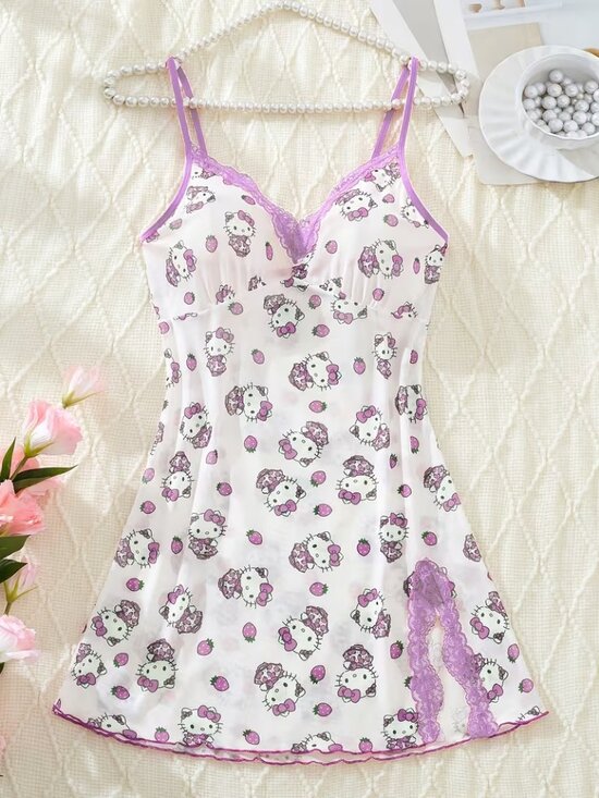 Sanrio Other - Sanrio White & Purple Hello Kitty Satin Chemise Nightdress
